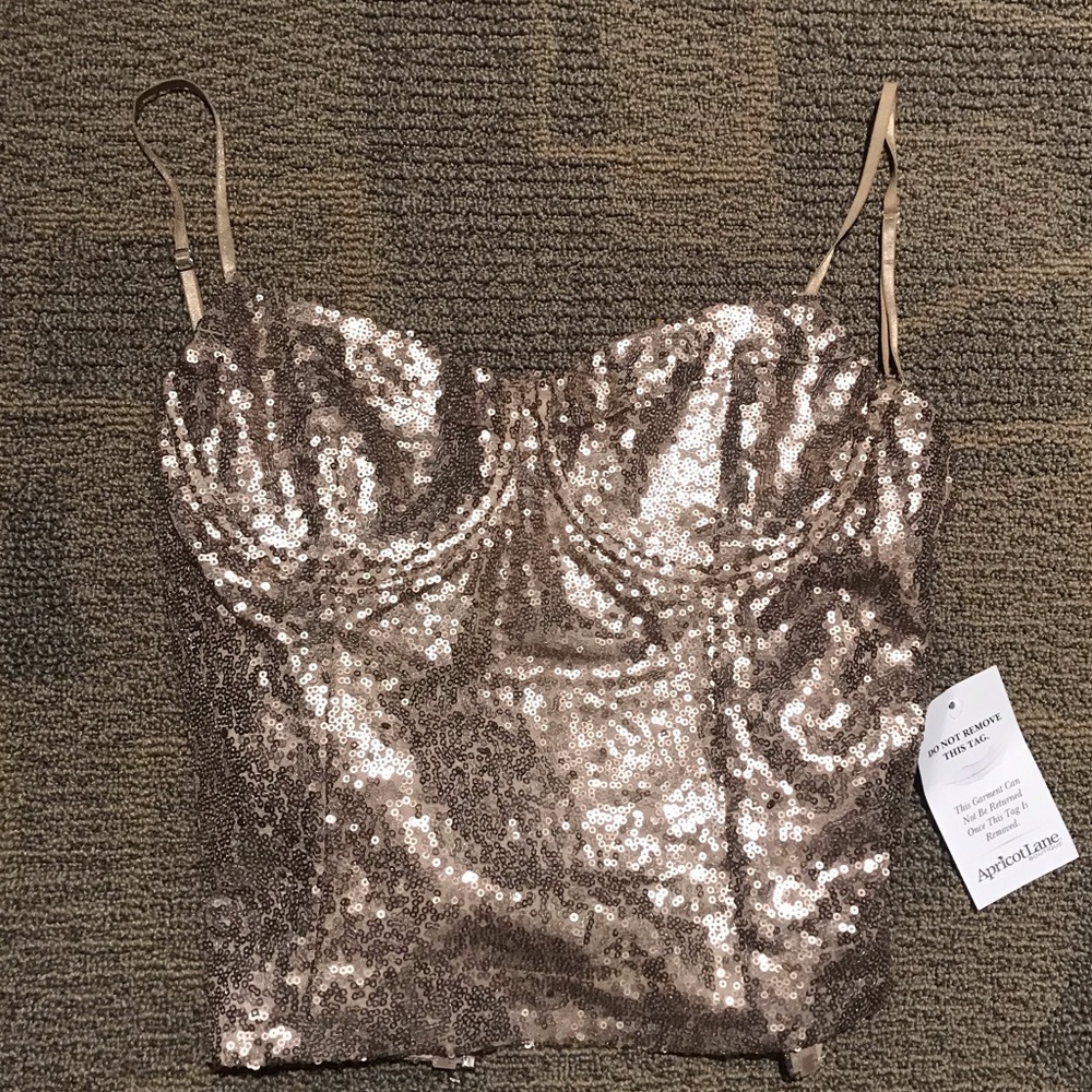 NWT Sequin Corset Top Bustier Apricot Lane
